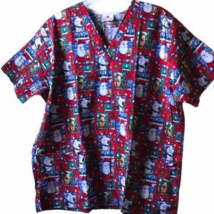 Peaches Christmas Medical Scrub top, women size XL